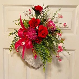 Handmade floral heart wreath/door hanger